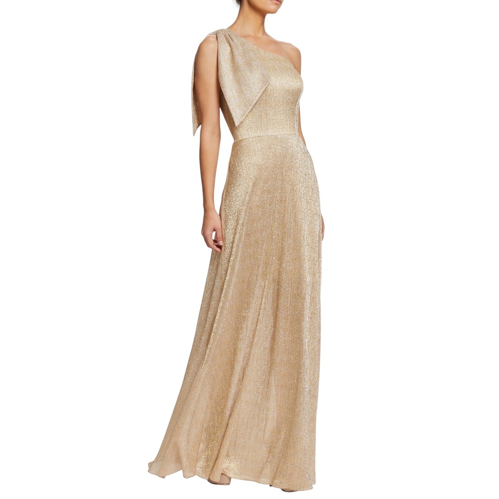 Dress The Population Savannah One Shoulder Gold Metallic Gown Maxi Dress Size M